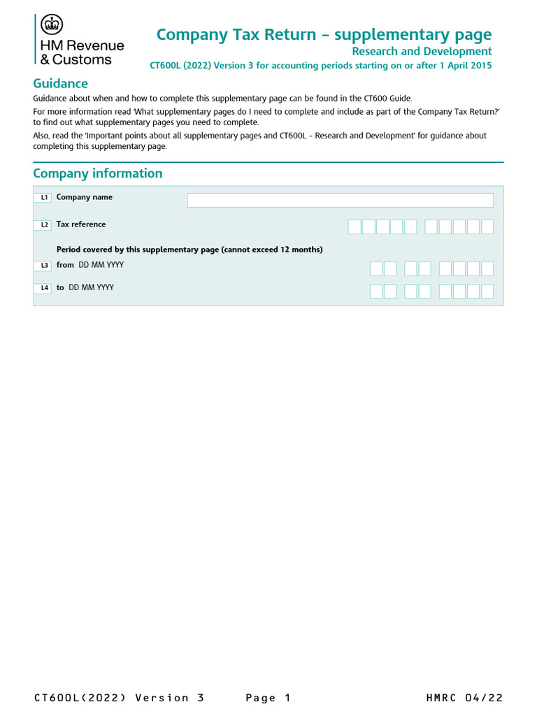 CT600L R&D Tax Return Guidance | PDF | United Kingdom Corporation Tax ...