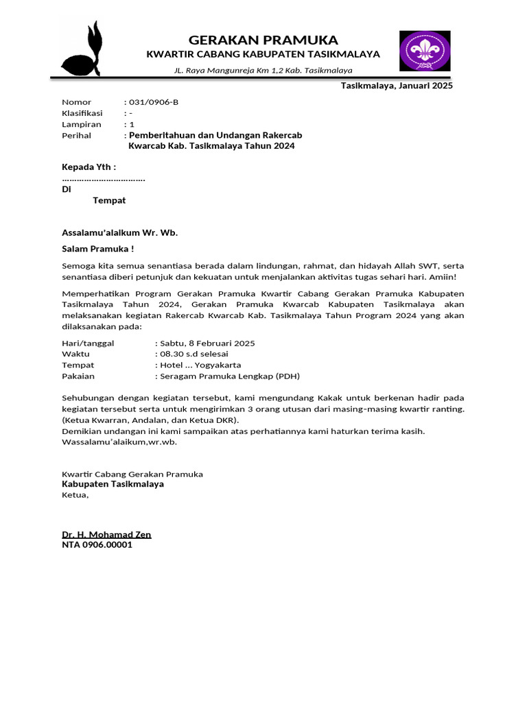 Undangan Raker 2024 Kab. Tasikmalaya | PDF