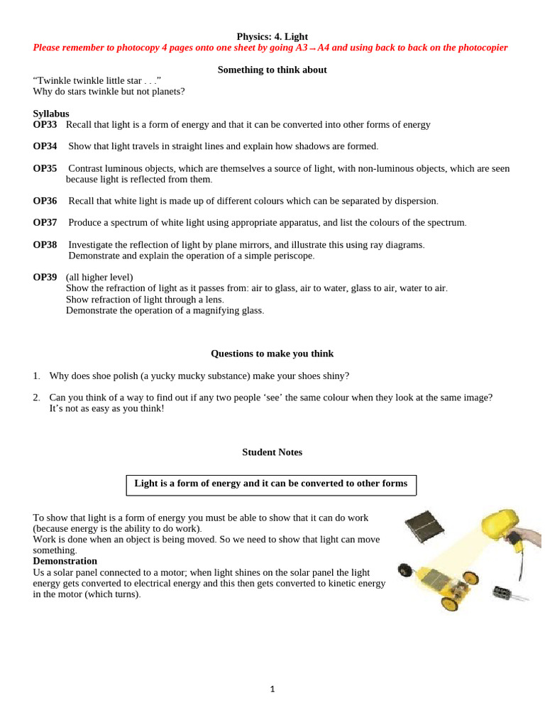 Understanding Light: Properties and Experiments | PDF | Light | Mirror