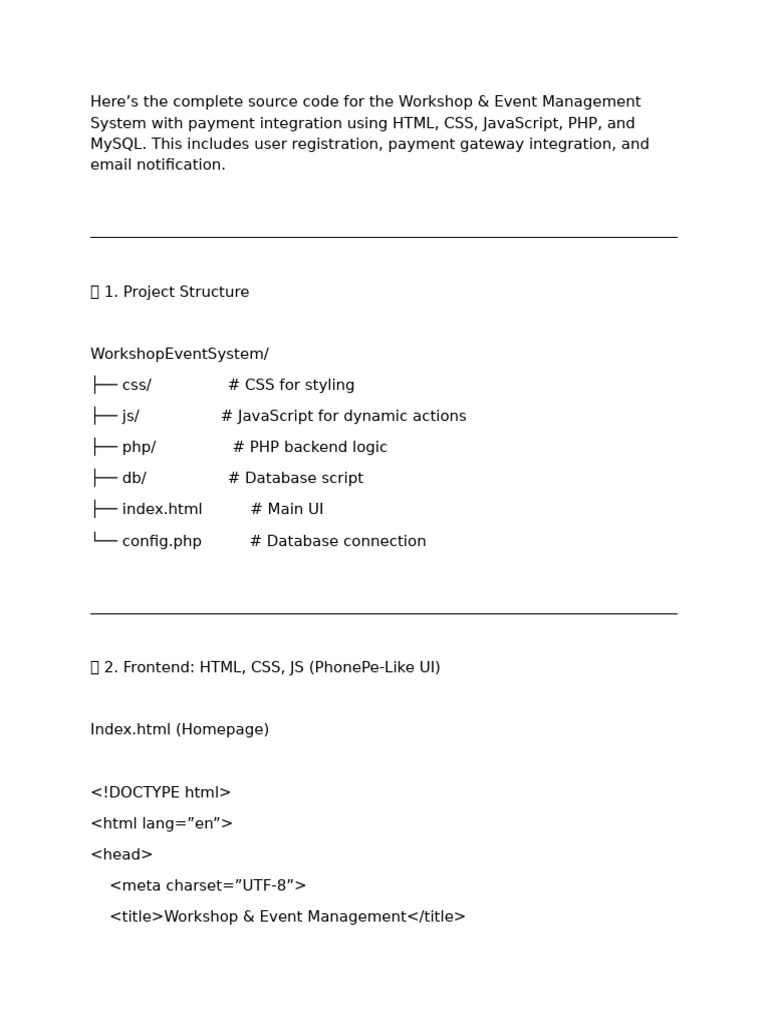 Workshop Event Management System Code | PDF | Php | My Sql