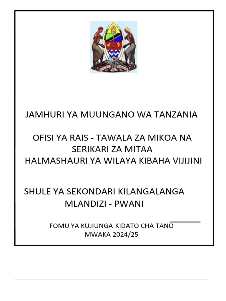 Jamhuri YA Muungano WA Tanzania Ofisi Ya Rais - Tawala Za Mikoa Na ...