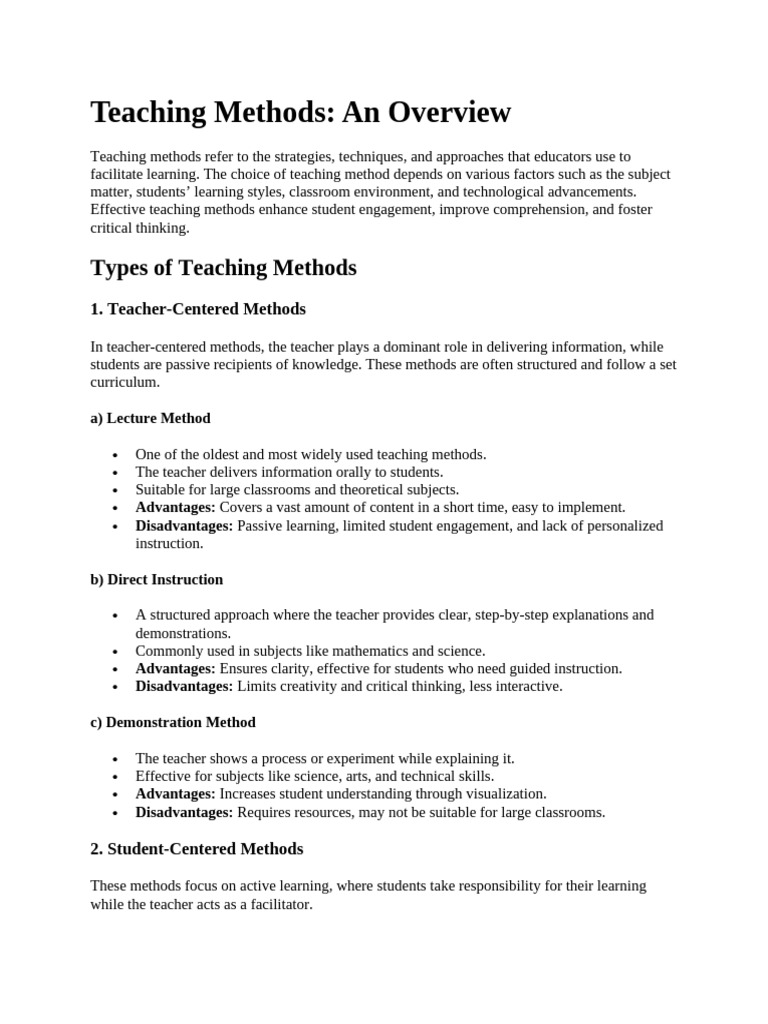 Types of Teaching Methods | PDF | Teaching Method | Learning
