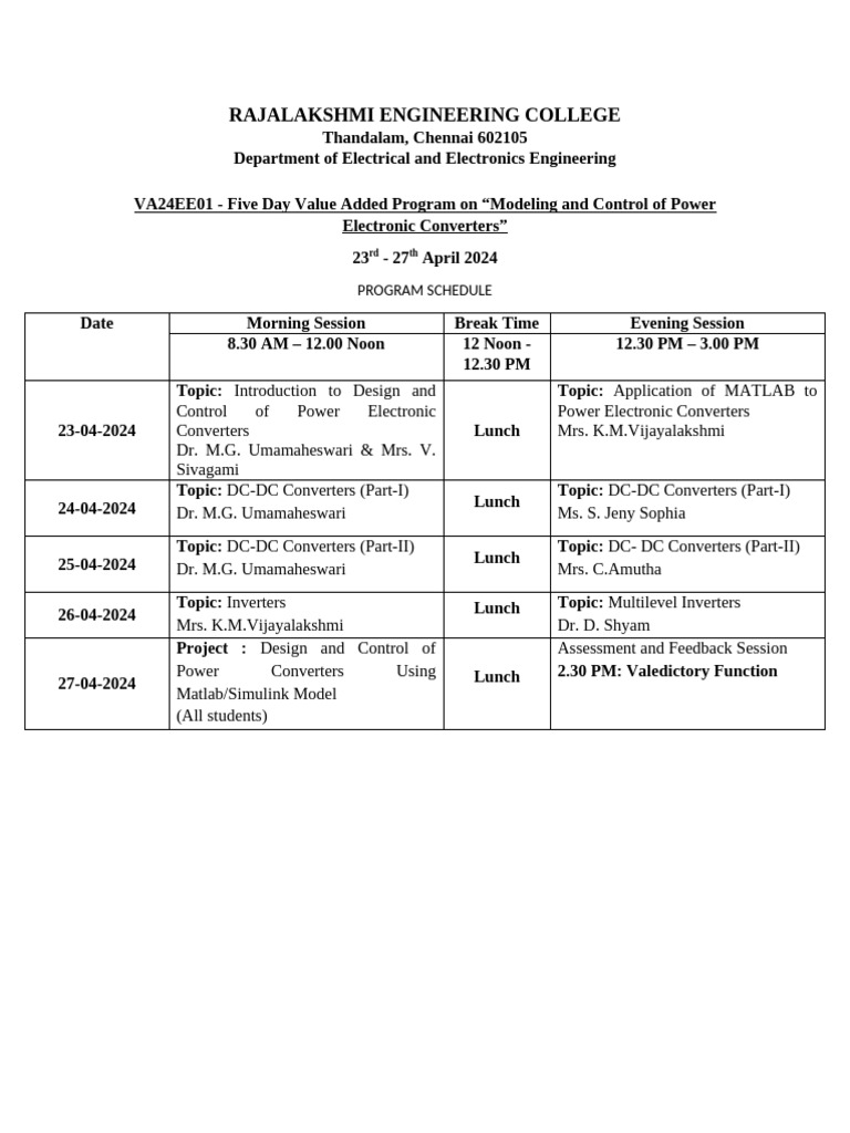 Power Electronics Program Schedule 2024 | PDF