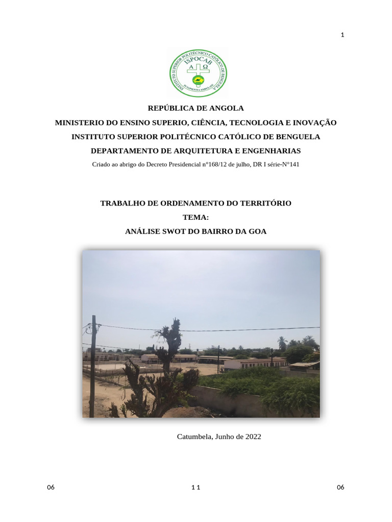 Análise SWOT do Bairro da Goa, Angola | PDF | Análise SWOT | Planejamento