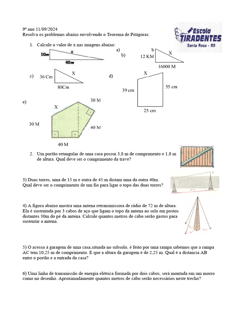 Teorema de Pitágoras - 9 Ano | PDF