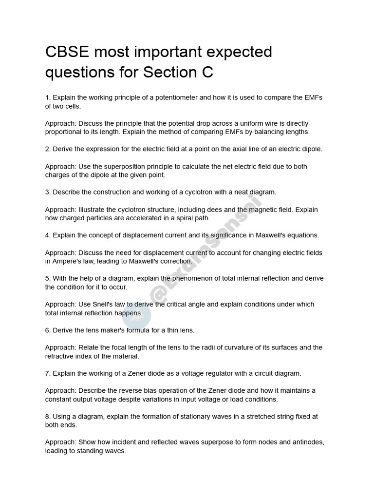 CBSE Key Questions for Physics Section C | PDF | Inductor | Magnetic Field