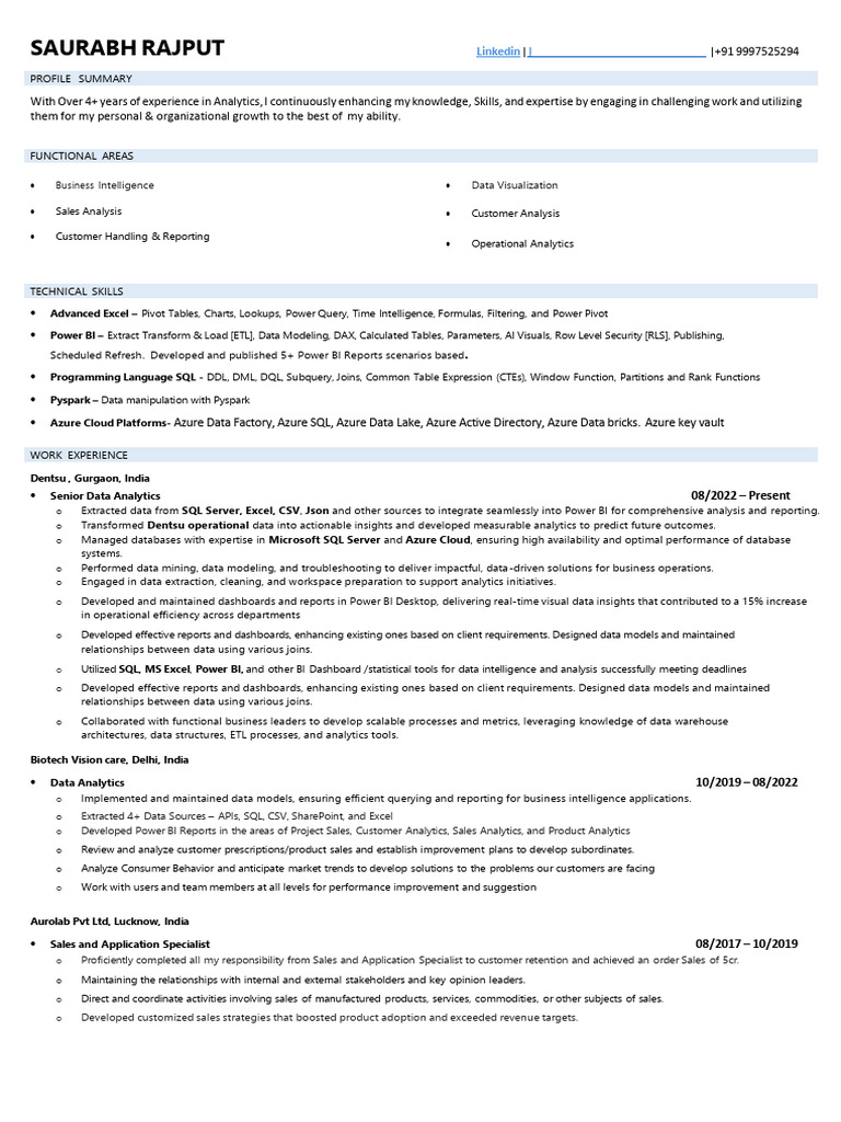 Saurabh DataAnalytic 4+YearExp | PDF | Microsoft Sql Server | Microsoft ...