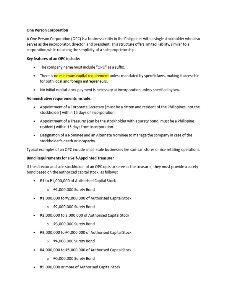 Organizing An OPC | PDF | Corporations | Taxes