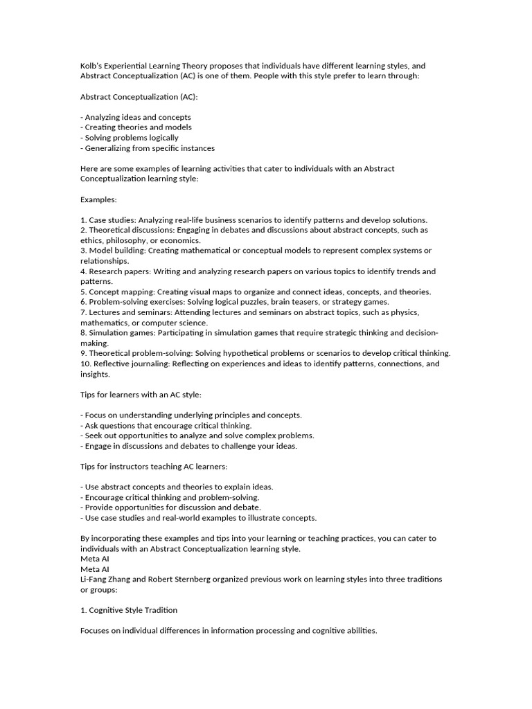 KOLB S LEARNING STYLE THEORY PDF visual data 2