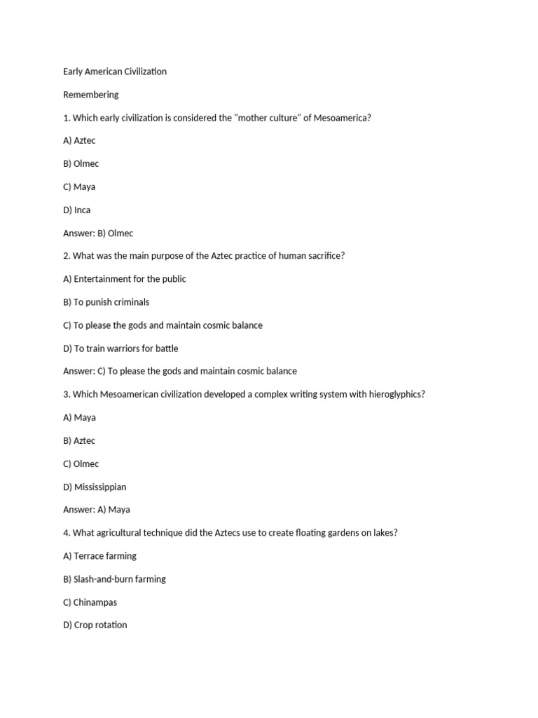 Mesoamerican Civilizations Quiz | PDF | Maya Civilization | Mesoamerica