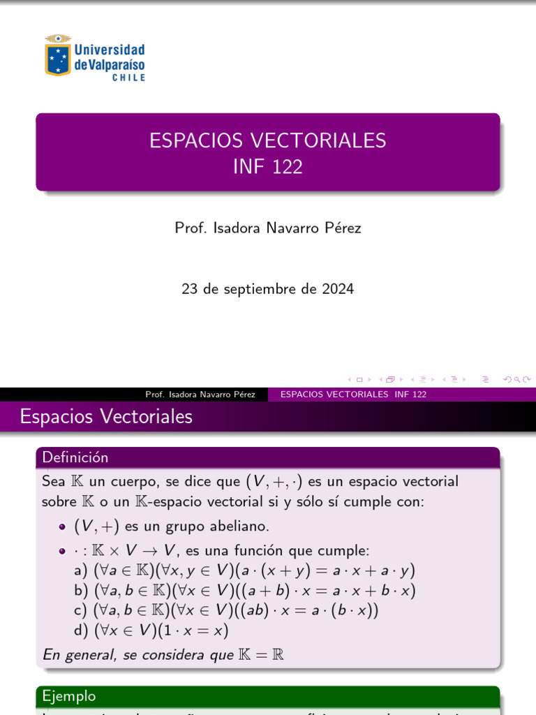 Espacios Vectoriales en INF 122 | PDF | Base (álgebra lineal) | Espacio ...