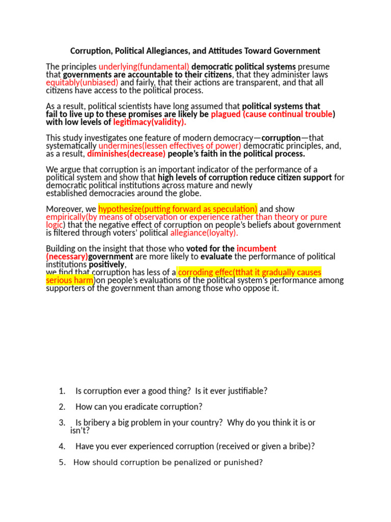 Impact of Corruption on Democracy | PDF