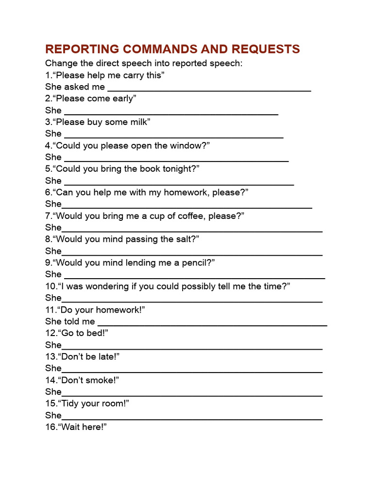 Practice reporting commands and requests with answers pdf