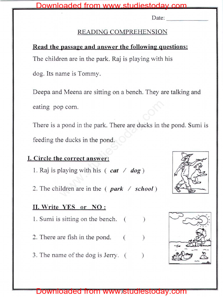 Class 1 Comprehension Resources | PDF