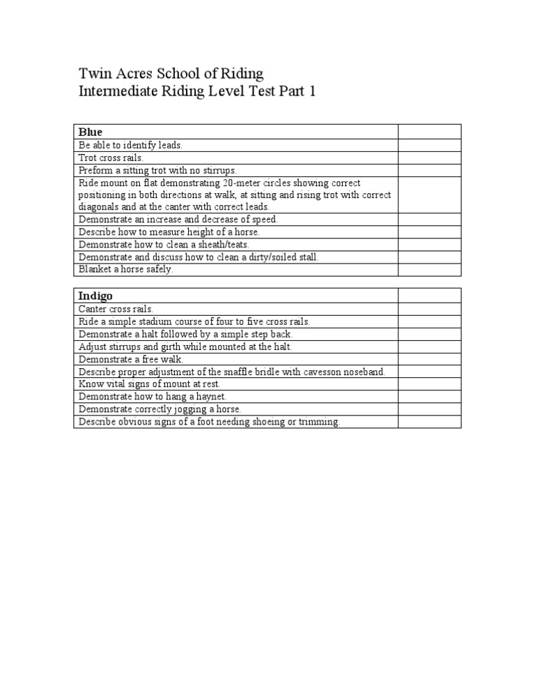 Intermediate Riding Level Test Guide | PDF | Equidae | Equus