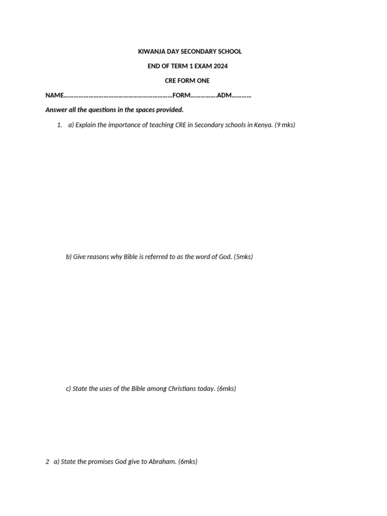 CRE Form One Exam 2024 Guide | PDF