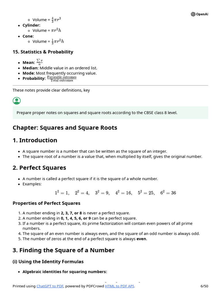 CBSE Class 8: Squares, Roots & Exponents | PDF | Square Root | Numbers
