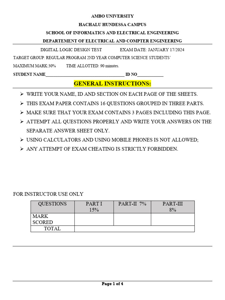 Digital Logic Design Exam Paper | PDF | Digital Signal | Computer ...