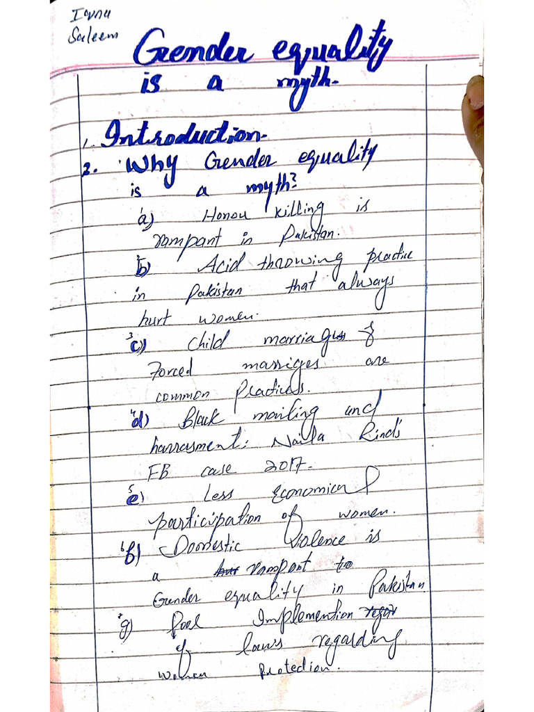 Gender Equality Is A Myth Iqra Saleem Outline | PDF