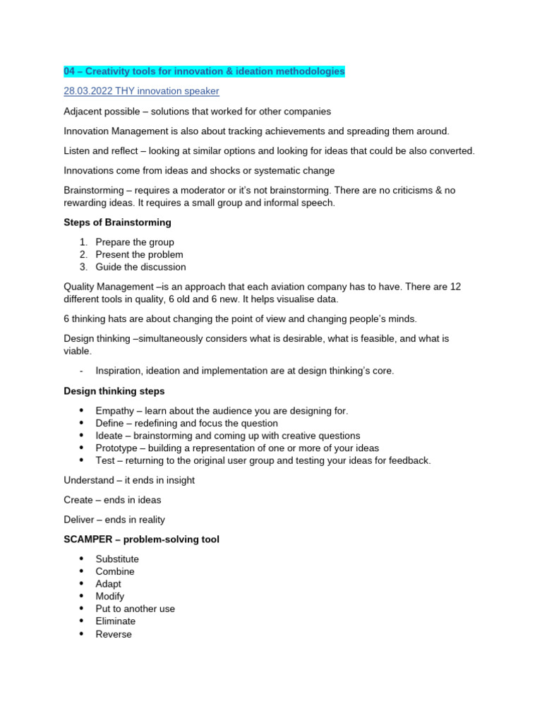 AVM 314 Notes - Starting From 4th Week | PDF | Sustainability | Innovation