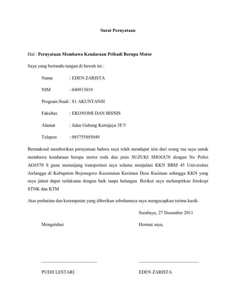 Contoh Surat Permohonan Membawa Kendaraan Cukai Jalan Mati Keluar