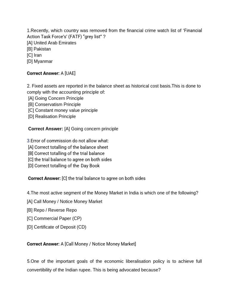 Recent Financial and Economic Quiz Answers | PDF | Money | Money Market