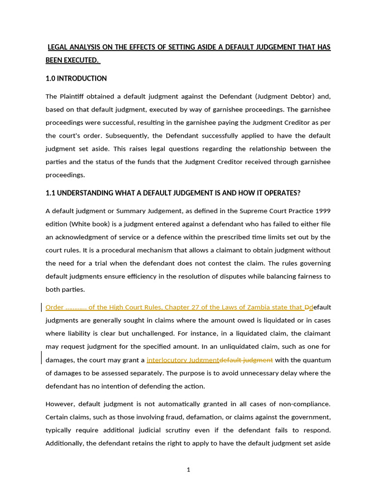 Analysis On Effects Of Setting Aside A Default Judgement Revised Pdf