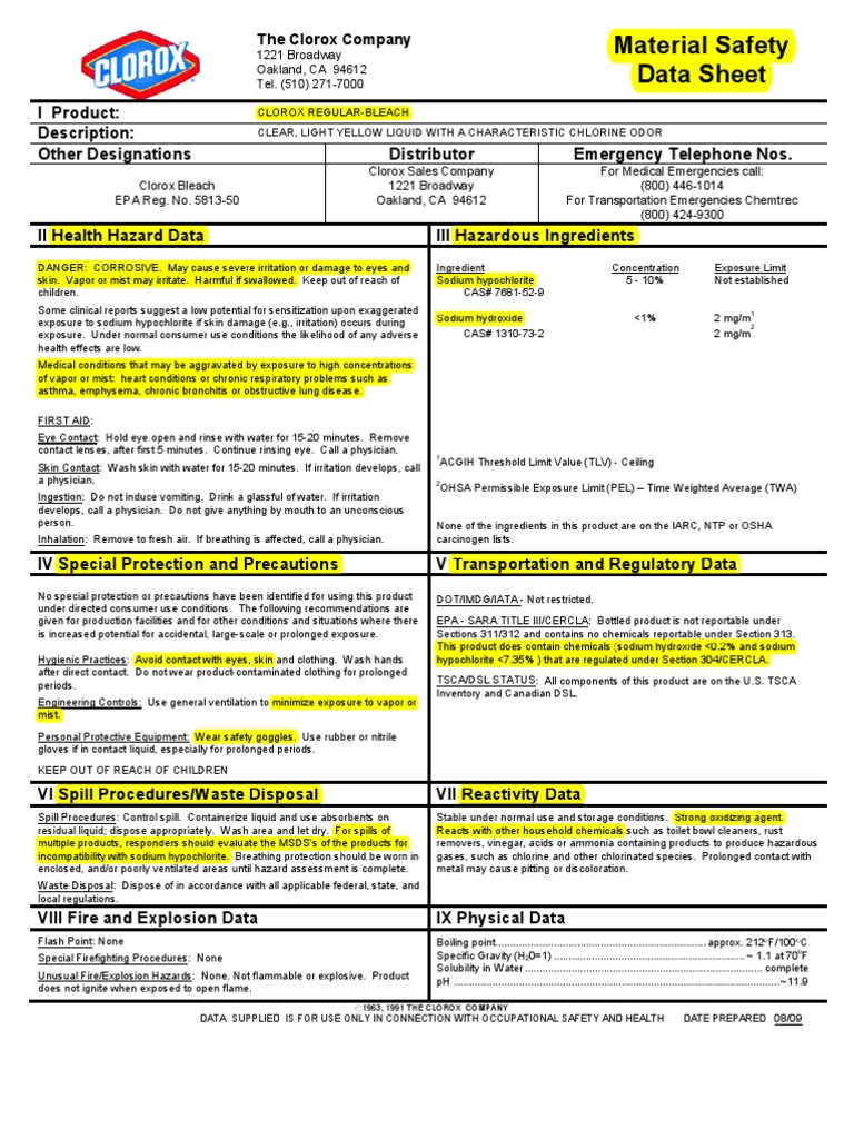 Material Safety Data Sheets (MSDS) : Hazardous Chemicals - Shamu Stadium,  SeaWorld | PDF | Dangerous Goods | Respiratory System