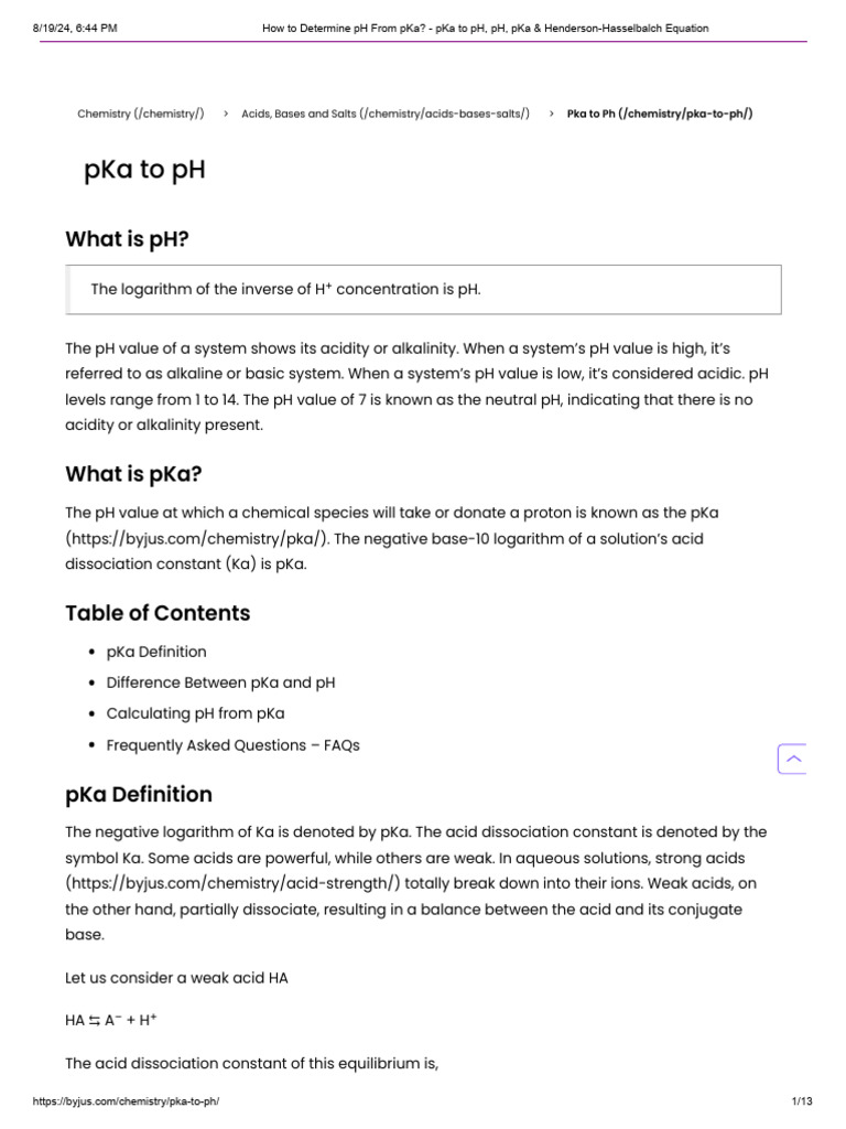 How to Determine pH From pKa_ - pKa to pH, pH, pKa & Henderson ...