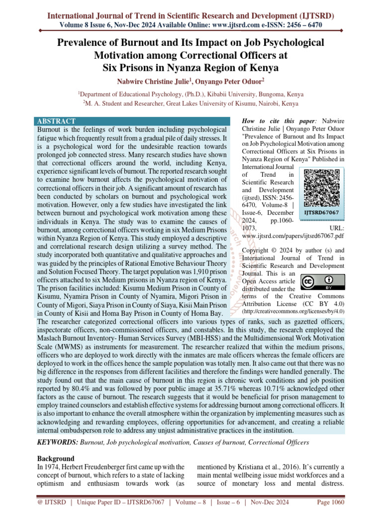 Prevalence of Burnout and Its Impact On Job Psychological Motivation ...