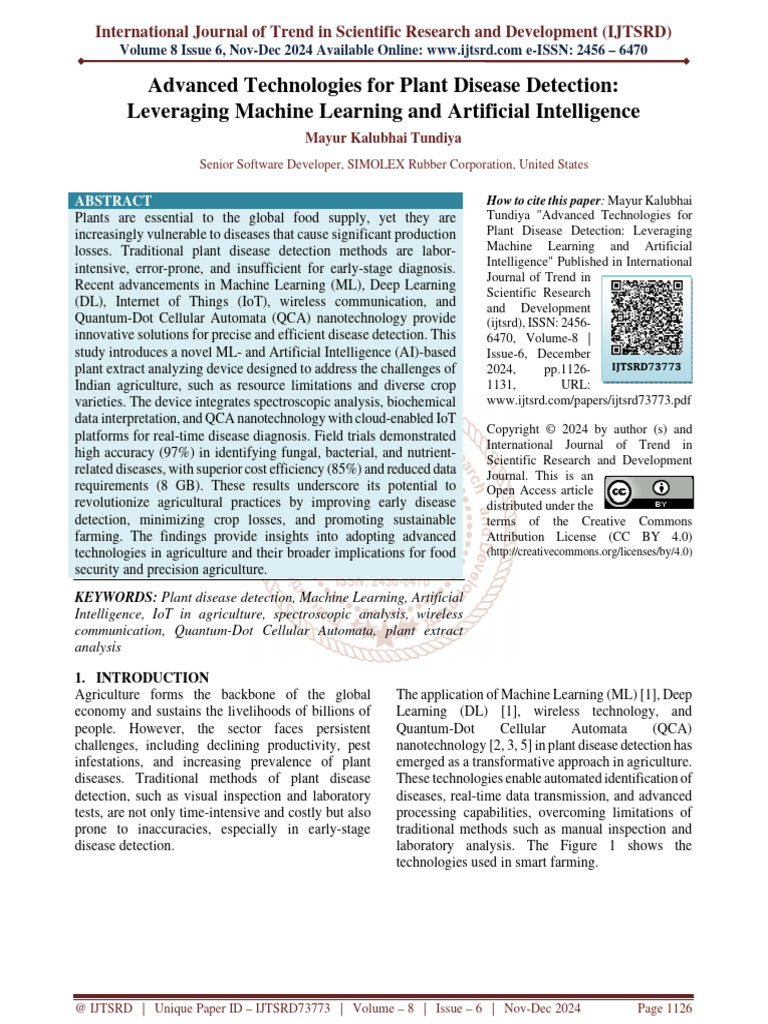 AI & ML Innovations in Plant Disease Detection | PDF | Internet Of ...