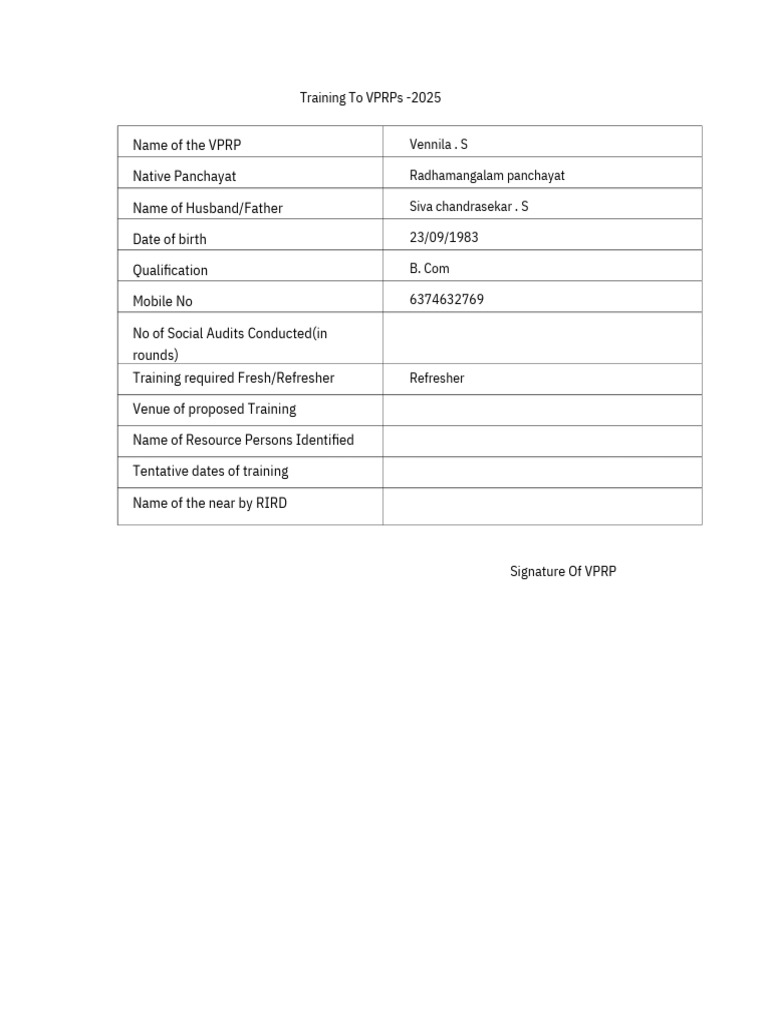 VPRP Training Details for 2025 | PDF