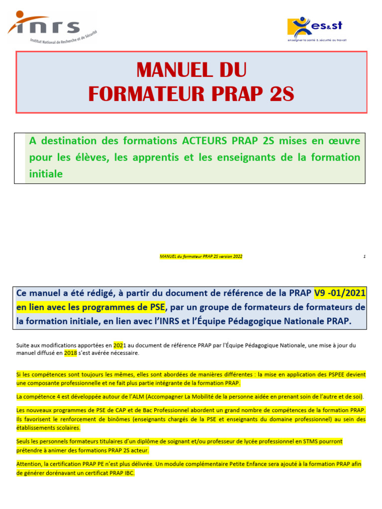 Manuel Formateur PRAP 2S 2022 | PDF