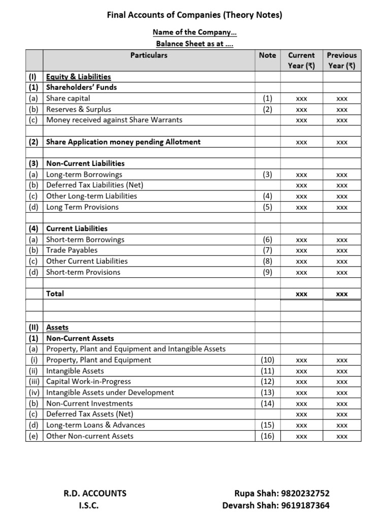 Indian Company Balance Sheet Guide | PDF | Balance Sheet | Securities ...