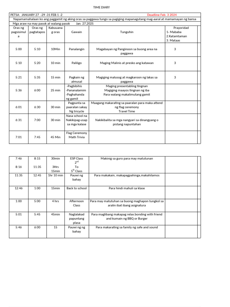Time Diary | PDF
