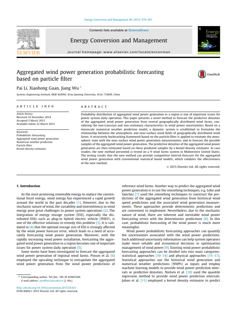 Wind Power Generation Forecasting Method | PDF | Numerical Weather ...