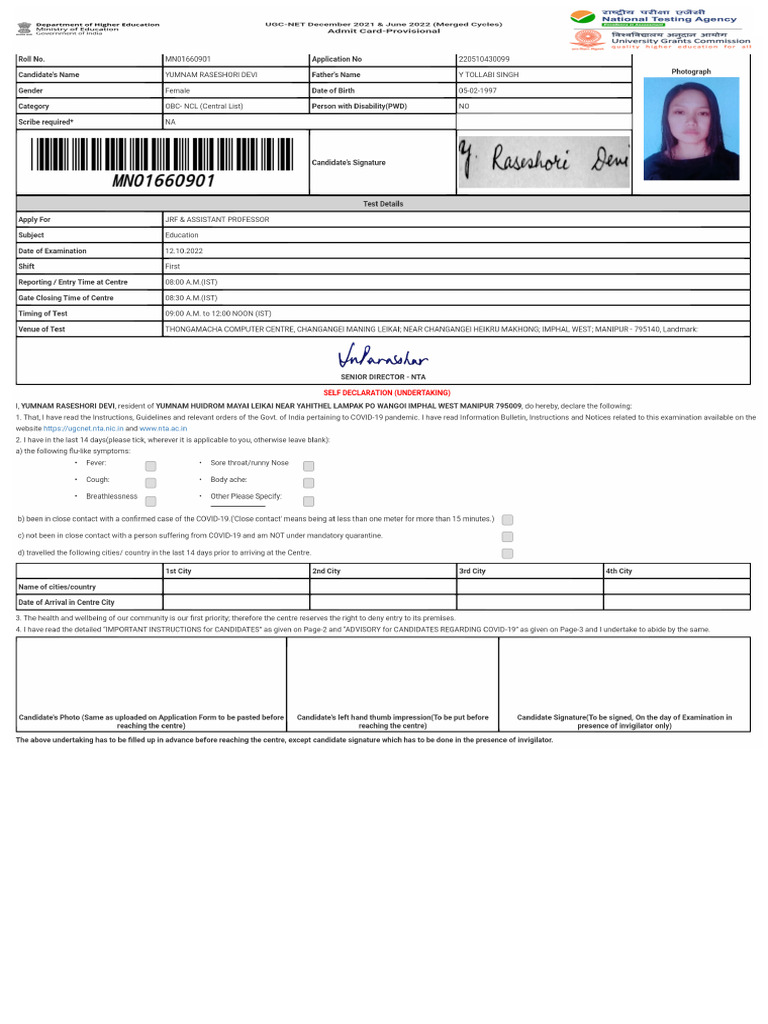 UGC NET Application Details | PDF
