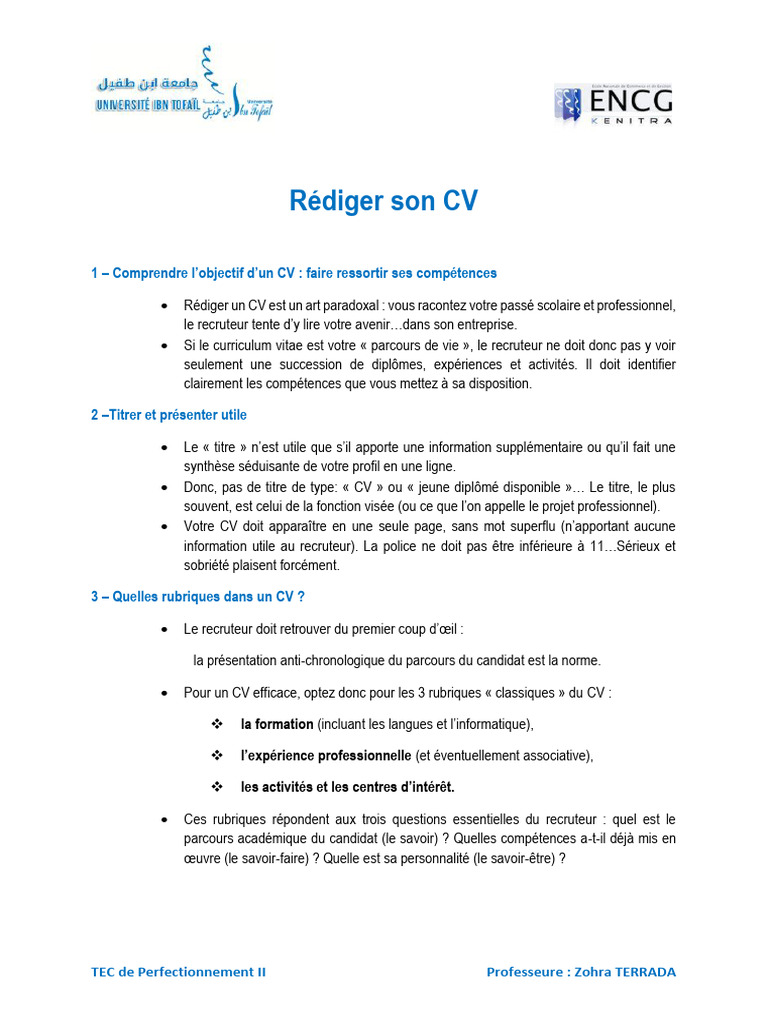 Rédiger un CV Efficace et Pertinent | PDF