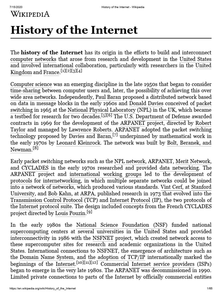 History of the Internet | PDF | Packet Switching | Internet