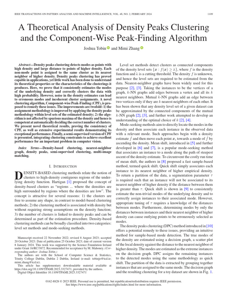 CPF Algorithm for Density Peaks Clustering | PDF | Cluster Analysis ...