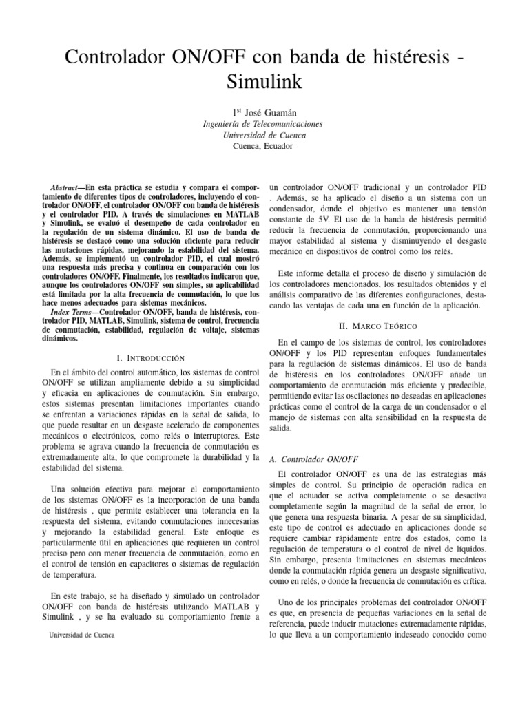 Controlador ON/OFF Con Banda de Histeresis - Simulink | PDF | Relé ...