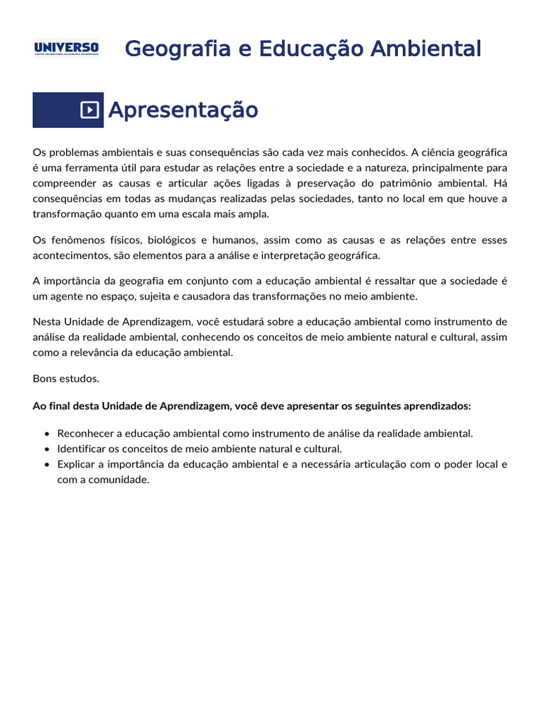 Análise da Geografia e Educação Ambiental | PDF | Ambiente natural ...