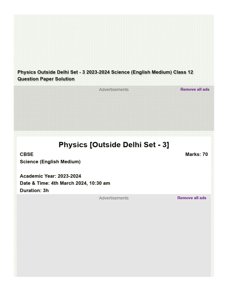 CBSE Class 12 Physics Set 3 Solutions 2024 | PDF | P–N Junction ...