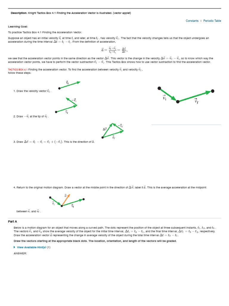 Finding the Acceleration Vector Guide | PDF | Acceleration | Velocity