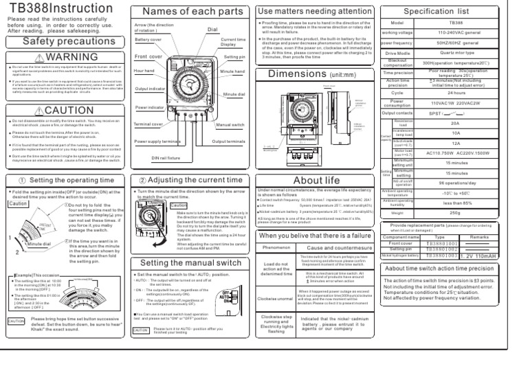 TB388 Timer Switch User Manual | PDF | Switch | Electrical Components