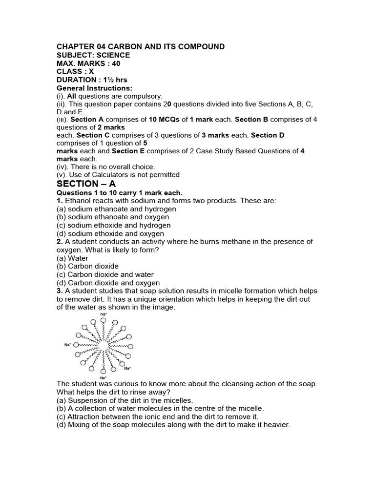 Carbon Compounds Class X Exam Paper | PDF | Chemical Bond | Molecules