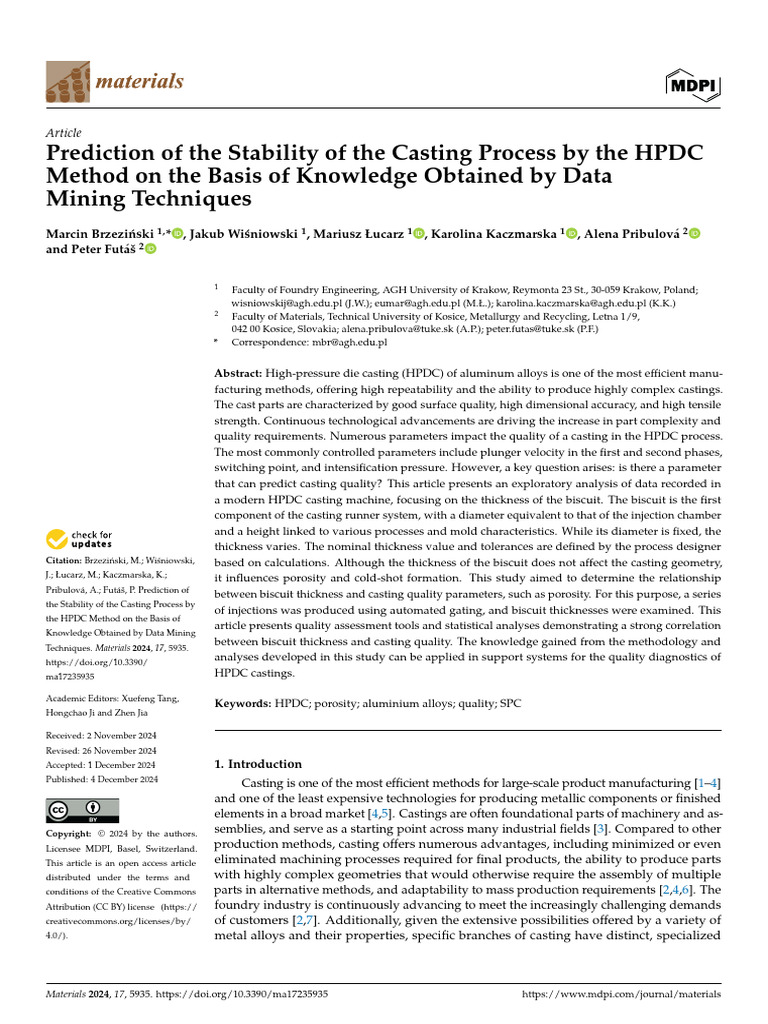 HPDC Materials 17 05935 | PDF | Casting | Physical Sciences