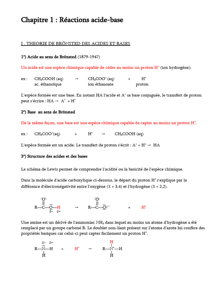 Théorie des acides et bases Brönsted | PDF | Ph | Acide