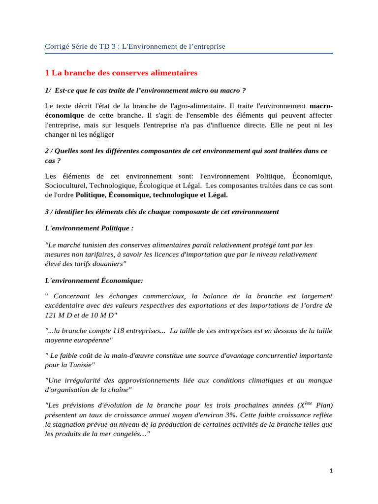 Nouvelle Correction TD3 Environnement de L'entreprise 2 | PDF ...