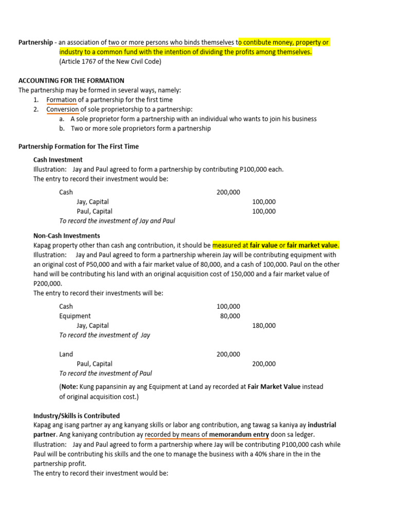 Partnership Formation and Accounting Guide | PDF | Debits And Credits ...